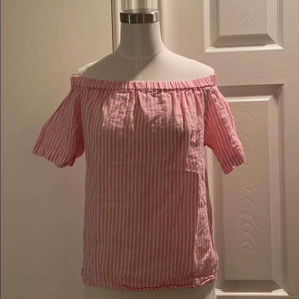 🎉HP🎉 J.Crew Factory Off the Shoulder Pinstripe Top - Picture 3 of 6